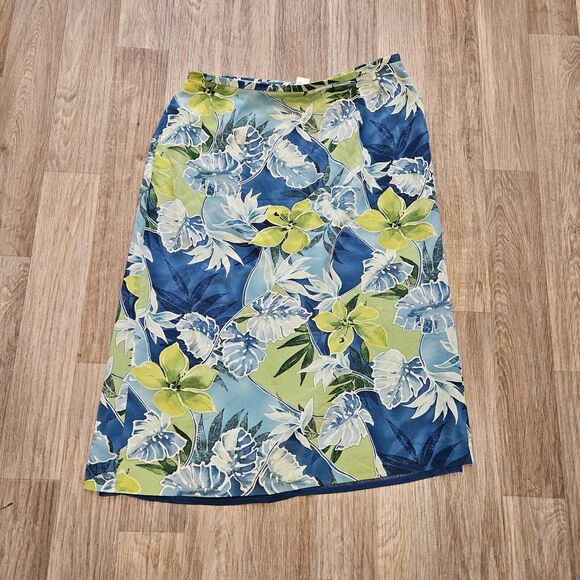 Nygard Collection Silk Skirt Womens Size 14P Floral Midi Faux Wrap Hawaiian Boho - Picture 4 of 10